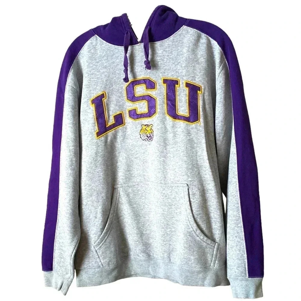 LSU | Youth Colosseum Heathered Gray/Purple Tigers Logo Pullover Hoodie Size L